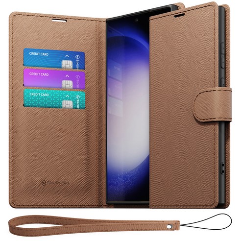 신지모루 마그네틱 사피아노 가죽 다이어리 지갑 케이스 핸드 스트랩 세트